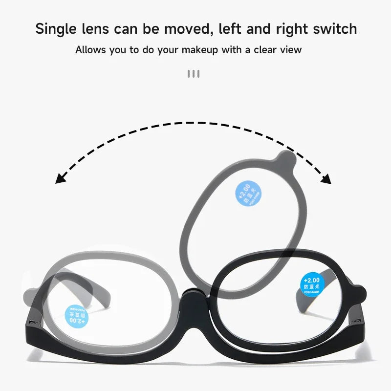 Magnifying Glasses Rotating Makeup Reading Glasses anti Blue Light Make-Up Presbyopic Eyeglasses Diopter +1.0 +1.5 +2.0 to +4.0
