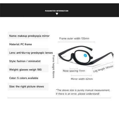 Magnifying Glasses Rotating Makeup Reading Glasses anti Blue Light Make-Up Presbyopic Eyeglasses Diopter +1.0 +1.5 +2.0 to +4.0